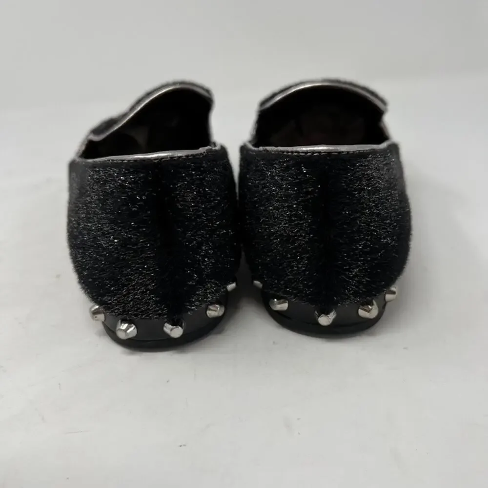 Marc Fisher Black Silver Shimmer Studded Abree Faux Fur Womens Loafers Shoes 7.5